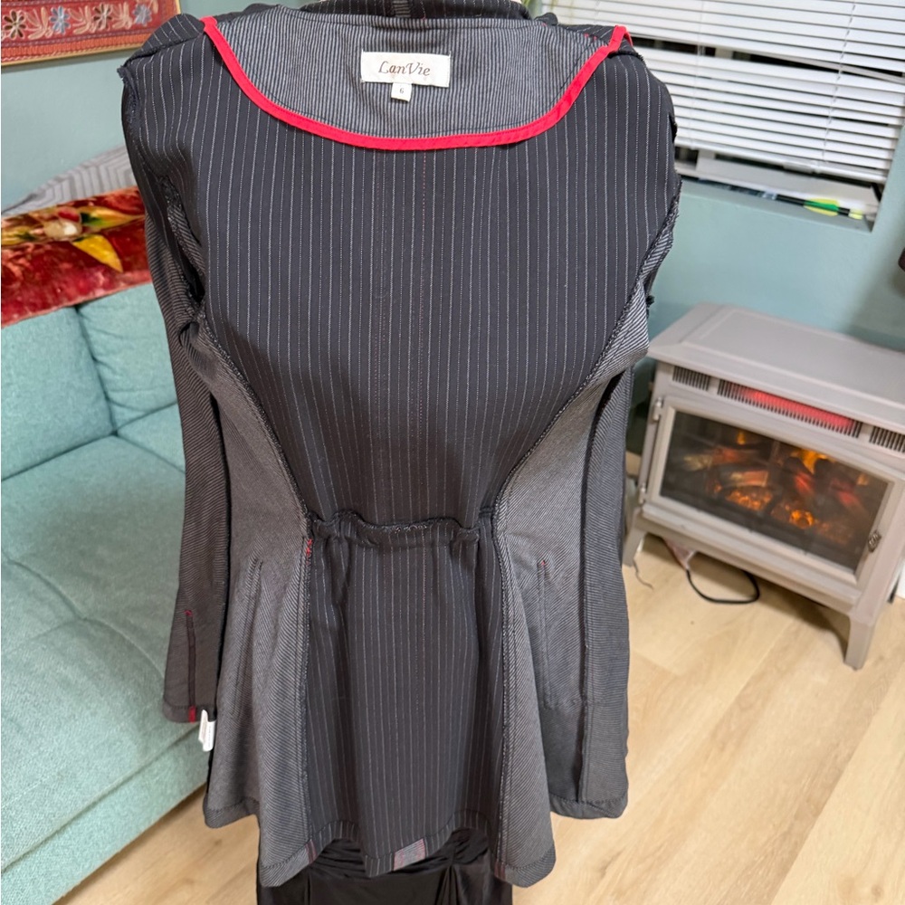 Vintage LanVie Black Pinstripe Hooded Lightweight Black Red Jacket Pinstripe 6 - Picture 13 of 16